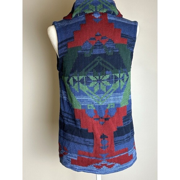 Chaps Southwestern Sleeveless Cardigan Sweater Vest Maroon Green Blue Plus Sz M - Picture 3 of 8